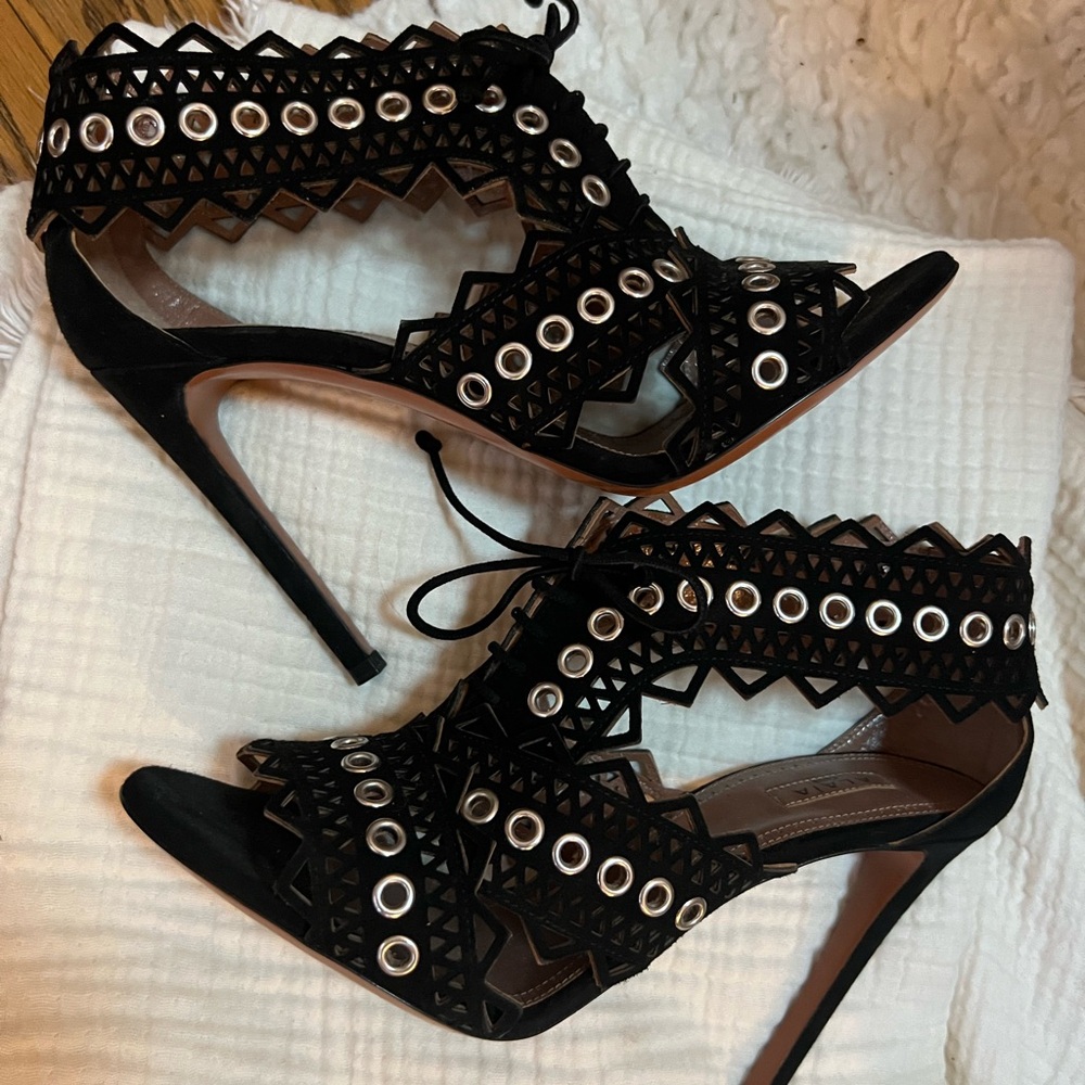 Azzedine Alaia 38.5 Black Suede Stiletto Heels